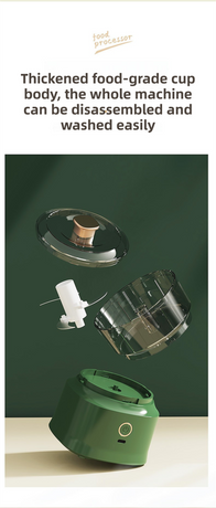 Green Wireless Electric Kitchen Grinder -  Portable 150ml Baby Food Maker with 3 Stainless Steel Blades, USB Charging