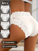4-Pack White Elegant High-Waist Lace Panties for Women(Size M) - Tummy Control & Butt Lifting Briefs, Breathable Underwear with Cotton Crotch Lining