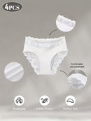 4-Pack White Elegant High-Waist Lace Panties for Women(Size L) - Tummy Control & Butt Lifting Briefs, Breathable Underwear with Cotton Crotch Lining