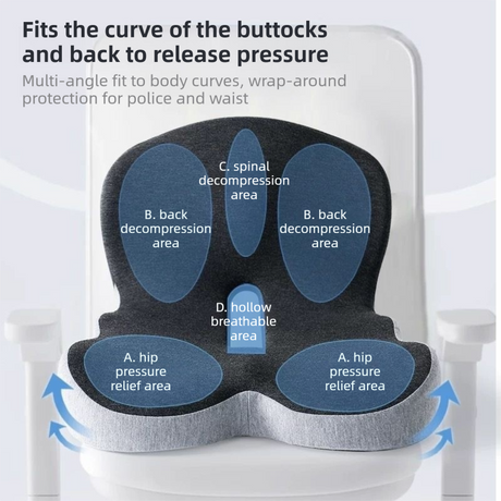 Black Ergonomic Memory Foam Seat Cushion & Lumbar Support(44x42x32CM) - Relieves Sciatica & Corrects Posture with Breathable Cover