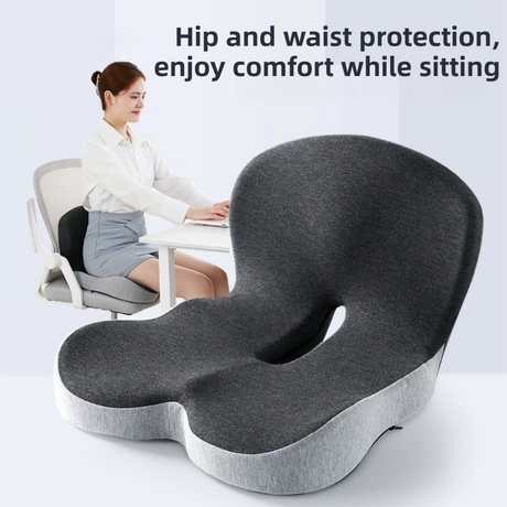 Black Ergonomic Memory Foam Seat Cushion & Lumbar Support(44x42x32CM) - Relieves Sciatica & Corrects Posture with Breathable Cover