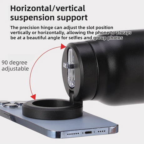 White 24oz Stainless Steel Insulated Water Bottle With 90° Adjustable Vertical/Horizontal Magnetic Phone Holder - Ringo Style Magnetic Lid Sport Flask