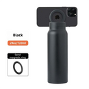 Black 24oz Stainless Steel Insulated Water Bottle With 90° Adjustable Vertical/Horizontal Magnetic Phone Holder - Ringo Style Magnetic Lid Sport Flask