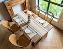White-Green Bohemian Woven Table Runner with Tassels(30X183CM) - Wrinkle-Resistant Striped Table Scarf for Wedding, Holiday & Outdoor Party