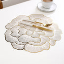 4-Pack Gold Luxury Bronzing Floral Heat-Insulated Placemats - Peony Style Anti-Slip & Waterproof PVC Table Mats(38x38CM)