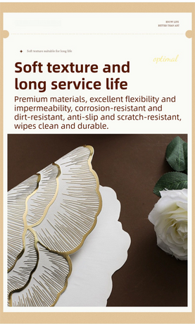 4-Pack Gold Luxury Bronzing Floral Heat-Insulated Placemats - Lotus Style Anti-Slip & Waterproof PVC Table Mats(38x38CM)