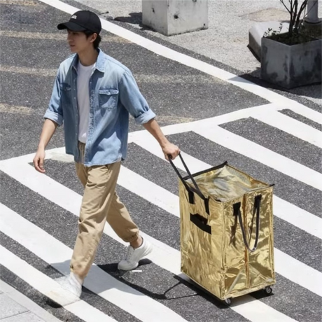 Sliver Portable Folding Shopping Trolley Bag(50x40x30CM) - Durable Woven Fabric, Reusable Grocery Bag with Wheels for Effortless Travel