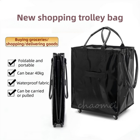 Rose-Gold Portable Folding Shopping Trolley Bag(50x40x30CM) - Durable Woven Fabric, Reusable Grocery Bag with Wheels for Effortless Travel