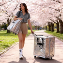 Gold Portable Folding Shopping Trolley Bag(50x40x30CM) - Durable Woven Fabric, Reusable Grocery Bag with Wheels for Effortless Travel