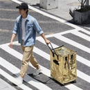 Blue Portable Folding Shopping Trolley Bag(50x40x30CM) - Durable Woven Fabric, Reusable Grocery Bag with Wheels for Effortless Travel