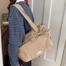 Black Puffy Quilted Nylon Hobo & Crossbody Bag with Cute Bowknot - Trendy Large-Capacity Handbag with Multiple Compartments