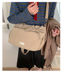 Blue Puffy Quilted Nylon Hobo & Crossbody Bag with Cute Bowknot - Trendy Large-Capacity Handbag with Multiple Compartments
