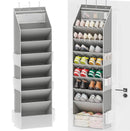 Grey 8-Tier Over-the-Door Shoe Organizer with 7 Slanted & 1 Flat & 6 Side Pockets - Multi-Functional Wall Mount  for Shoes, Bags and Towels