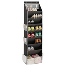 Black 8-Tier Over-the-Door Shoe Organizer with 7 Slanted & 1 Flat & 6 Side Pockets - Multi-Functional Wall Mount  for Shoes, Bags and Towels