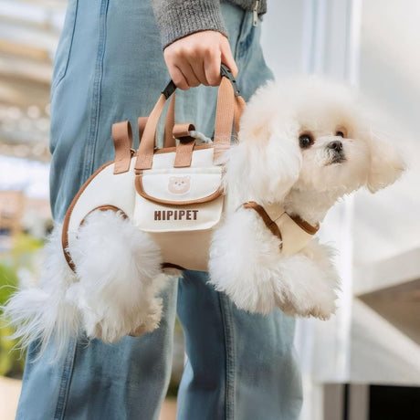 Beige 4-in-1 Multi-Functional Pet Carrier Bag with Detachable Strap & 1.5M Traction Rope - Lightweight Breathable Travel Sling for Cats & Dogs - Sizes L(Up to 9kg)