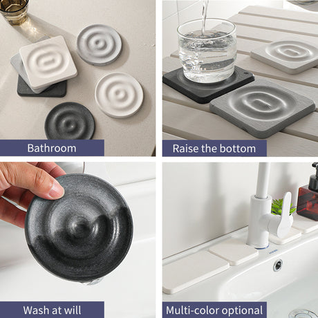 6-Pack Grey Instant Dry Diatomite Round Coaster Tray(10x10CM) - Ultra-Absorbent Bathroom Sink Caddy & Cup Mat