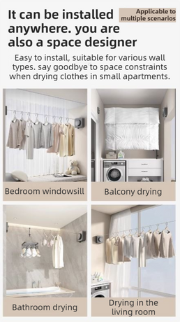 White 4.2M Heavy Duty Invisible Retractable Clothesline - Rustproof & Drill-Free Laundry Hanger with 20kg Load Capacity