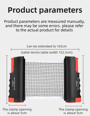 Orange Portable Table Tennis Set with 2 Paddles, 3 Balls and Carry Bag - 165cm Retractable Ping Pong Net & Post - Indoor/Outdoor Professional Training Kit
