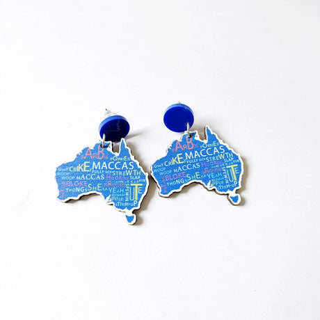 4-Pair Wooden Australia Map Silhouette Earrings - Lightweight Geometric Ear Drops, Cultural Decor Gift