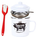 Retro 1200ML Enamel Lard Storage Jar - Acid & Alkali Resistant Oil Filter Pot with Fine Mesh Strainer & 17cm Scraping Spatula