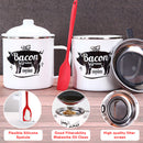 Retro 1200ML Enamel Lard Storage Jar - Acid & Alkali Resistant Oil Filter Pot with Fine Mesh Strainer & 17cm Scraping Spatula