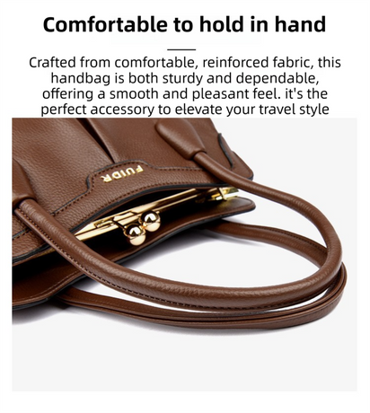 Khaki Women's Premium Wear-Resistant Leather Shoulder Bag - Vintage Frame Kiss-Lock Handbag & Crossbody Satchel
