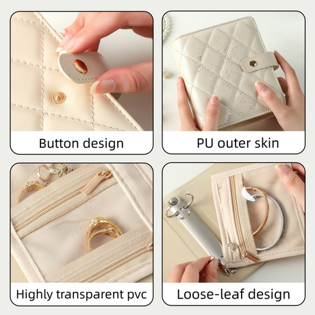 Blue Nappa Leather Anti-Oxidation Jewelry Storage Book with 5 Velvet Pouches - Compact Organizer for Watches, Earrings, Rings & Gold Ornaments