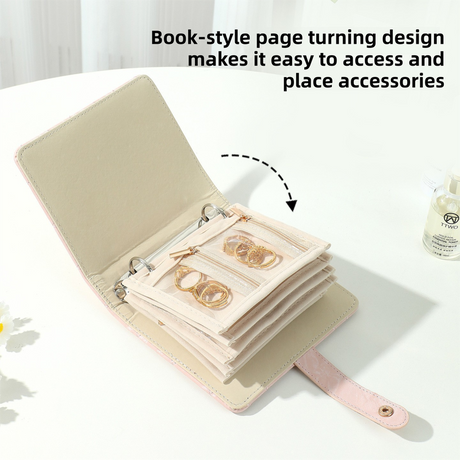 White Nappa Leather Anti-Oxidation Jewelry Storage Book with 5 Velvet Pouches - Compact Organizer for Watches, Earrings, Rings & Gold Ornaments