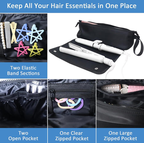 Pink Premium Insulated Roll-Up Travel Case for Hair Styling Tools & Blow Dryers with Muti-Pockets (18x5.5x5 Inch)