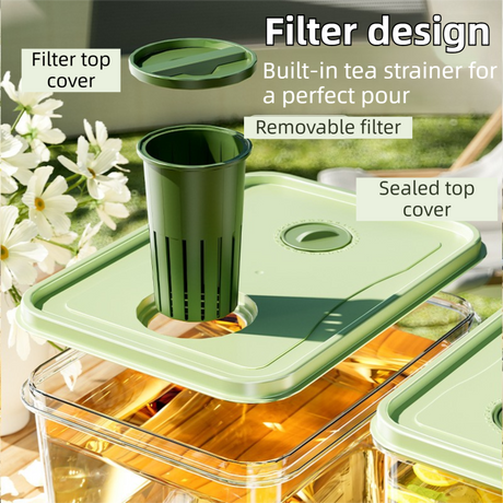 3L Compact Fridge-Ready Cold Drink Dispenser with Spigot, Timer and Infuser Filter - Food-Grade PP & Heat Resistant Fruit Tea Tank
