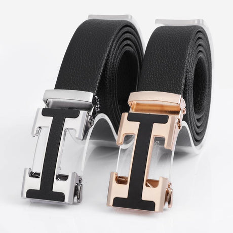 Men's Fashionable I Style Sliver Automatic Buckle Sleek Business Suit Belt - Adjustable No-Hole Waistband (3.5cm Width & 120cm Length)