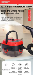 Red Portable High-Pressure Steam Cleaner with 1000ml Tank & 7-Piece Pro Brushes/Spray Nozzle Kit - 131°C High-Temp Deep Cleaning Machine for Kitchen Grease and Home Sanitization
