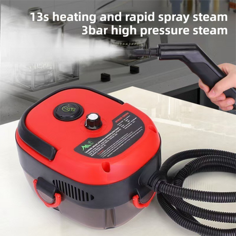 Red Portable High-Pressure Steam Cleaner with 1000ml Tank & 7-Piece Pro Brushes/Spray Nozzle Kit - 131°C High-Temp Deep Cleaning Machine for Kitchen Grease and Home Sanitization