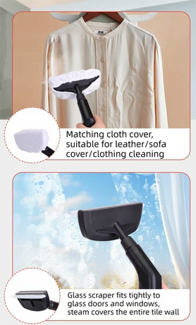 White Portable High-Pressure Steam Cleaner with 1000ml Tank & 7-Piece Pro Brushes/Spray Nozzle Kit - 131°C High-Temp Deep Cleaning Machine for Kitchen Grease and Home Sanitization