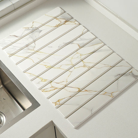 30x40cm Foldable Marble Pattern Kitchen Dish Drainer(Style 3) - Ultra-Absorbent Natural Stone Mat, Fast-Drying & Space-Saving