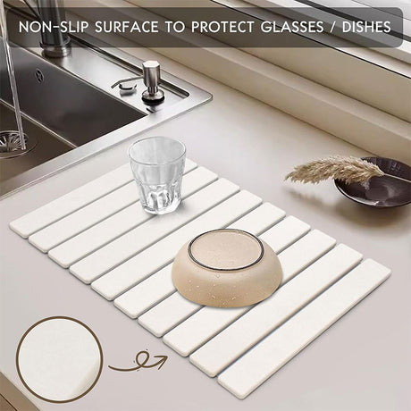 30x40cm Foldable Marble Pattern Kitchen Dish Drainer(Style 4) - Ultra-Absorbent Natural Stone Mat, Fast-Drying & Space-Saving