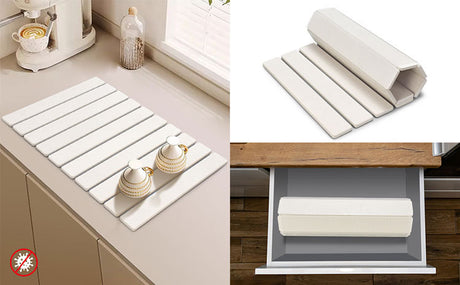 30x40cm Foldable Marble Pattern Kitchen Dish Drainer(Style 4) - Ultra-Absorbent Natural Stone Mat, Fast-Drying & Space-Saving