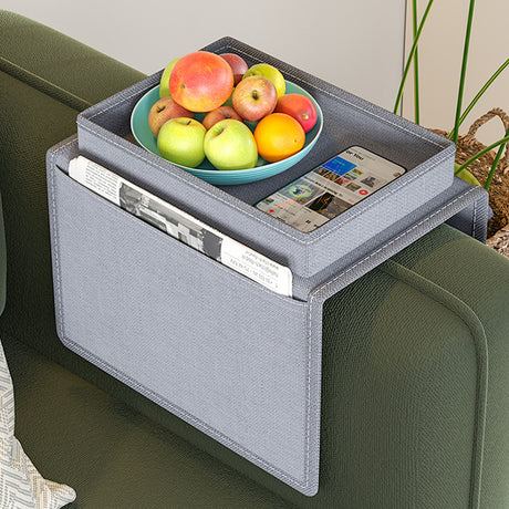 Grey Foldable  Sofa Armrest Organizer With 3-Zones - 20kg Load Capacity, Thickended Oxford Cloth Storage Bag for Dorms, Cars & Living Rooms