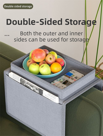 Grey Foldable  Sofa Armrest Organizer With 3-Zones - 20kg Load Capacity, Thickended Oxford Cloth Storage Bag for Dorms, Cars & Living Rooms