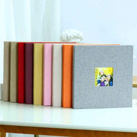 Red Linen Self-Adhesive Photo Album DIY Scrapbook with Cover Window 11x10.6 Inch for Family Wedding Travel Memories Preservation Australian Home