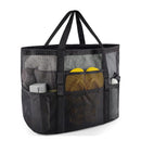 2-PCS Black Mesh Beach Tote Bag – Large Capacity Swim Gear Organizer with Multiple Pockets for Shoes, Swimsuits, and Essentials