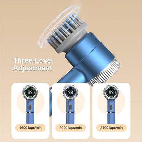 White Wireless Electric Cleaning Brush – Rechargeable, 3-Speed, IPX7 Waterproof with 5 Replaceable Brush Heads for Kitchen, Dishes & Deep Cleaning