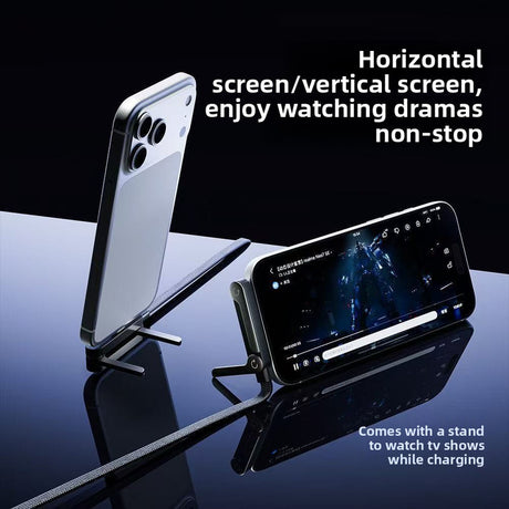 240W USB-C to USB-C Fast Charging Cable with Integrated Folding Phone Stand and 90 Degree Elbow for Mobile Gaming and Video Streaming