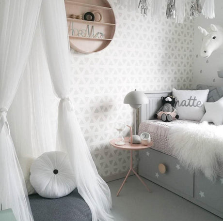 Khaki Nordic Style 7-Layer Tulle Bed Canopy 300cm Extra Long 60cm Dome for Australian Kids Bedroom Nursery and Playroom Decor