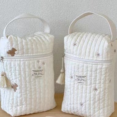 Leaves Quilted Nappy Storage Bag Portable Diaper Organizer Mommy Travel Pouch with Zipper 28x18x6cm for Australian Families and Stroller Use