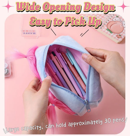 White Funny Plush Big Eye Monster Pencil Case with DIY Messy Hair Large Capacity Stationery Pouch for Australian Students and School Gift
