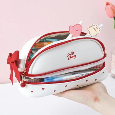 Purple Large Capacity Double Layer Pencil Case Waterproof PU Leather Stationery Organizer for Australian Students and Office Use High Capacity Makeup Bag