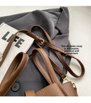 Elephant Grey Retro 2-Piece Women's Bucket Bag Set with Removable Inner Pouch PU Leather Crossbody Handbag and Fashionable Tote for Australian Everyday Use