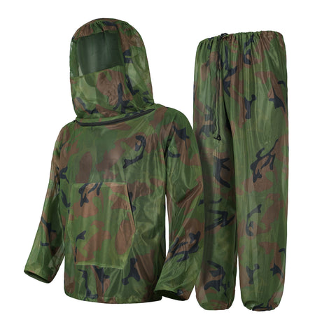 Jungle camouflage Camouflage Mosquito Repellent Suit Ultra-Fine Mesh Hooded Ghillie Suit for Outdoor Hunting Camping Fishing and Beekeeping(XL/XXL)