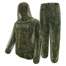 Bark and green leaves Camouflage Mosquito Repellent Suit Ultra-Fine Mesh Hooded Ghillie Suit for Outdoor Hunting Camping Fishing and Beekeeping(XL/XXL)